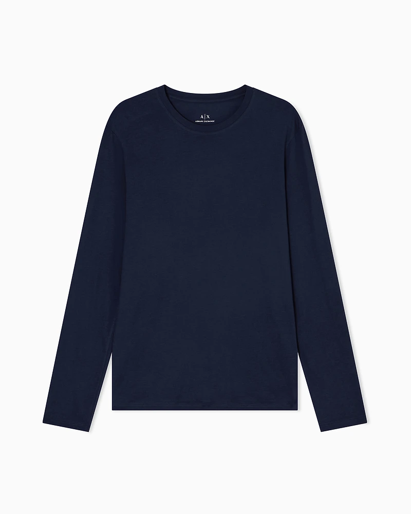 Armani Exchange - Pima Cotton Long Sleeve T-Shirt, Man, Navy Blue, Size:
