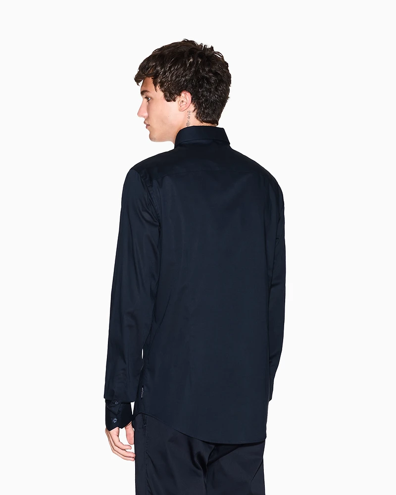Armani Exchange - Slim fit shirt stretch cotton poplin, Man, Navy_blue, Size: