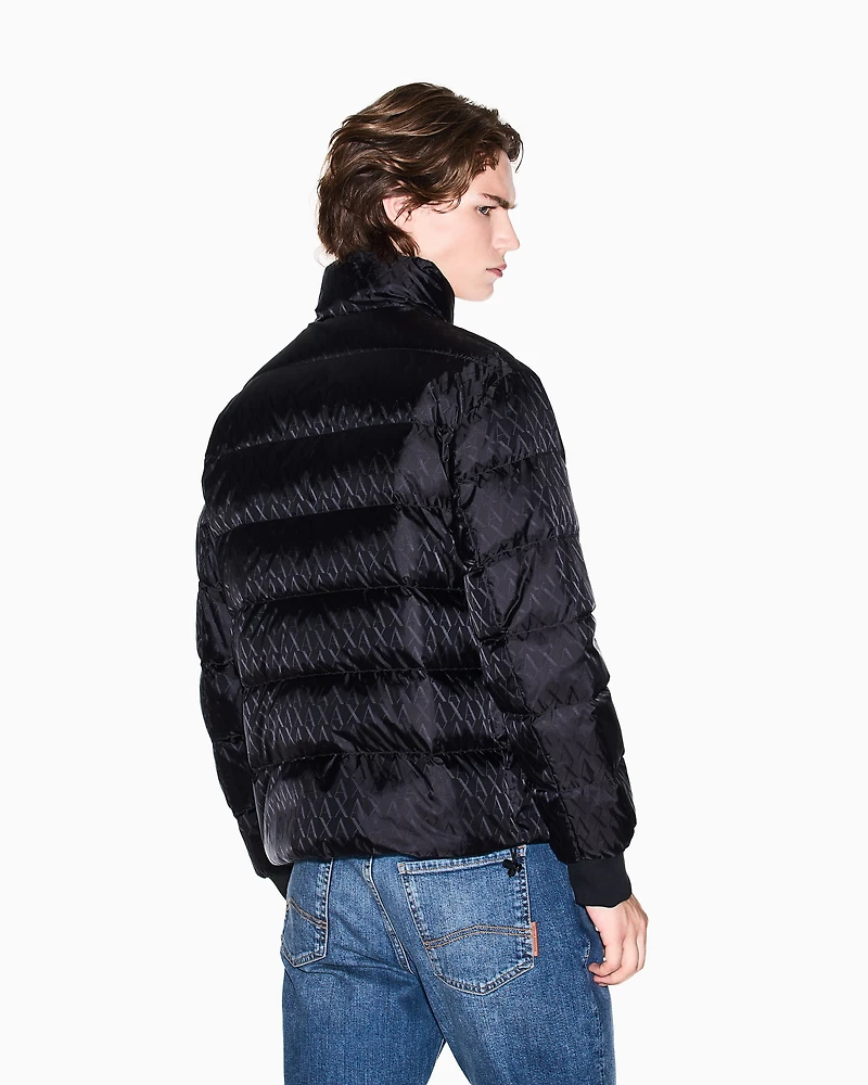 Armani Exchange - TONE ON ALLOVER LOGO PUFFER JACKET, Man, Black, Size: