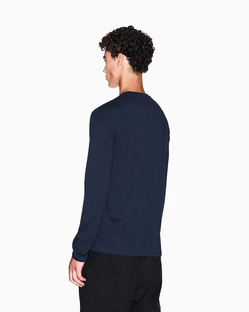 Armani Exchange - Pima Cotton Long Sleeve T-Shirt, Man, Navy Blue, Size: