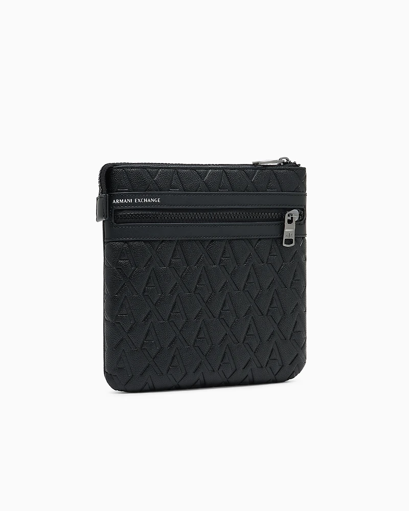 Flat shoulder bag with allover logo