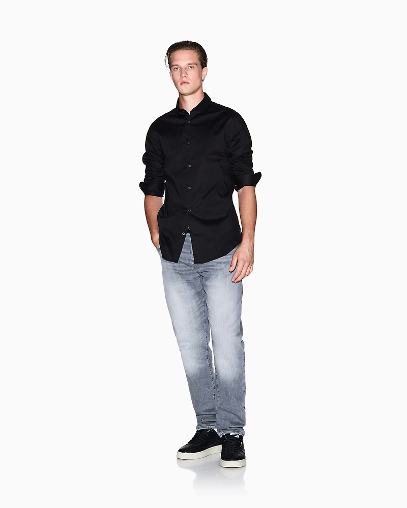 Armani Exchange - Slim fit shirt stretch cotton poplin, Man, Black, Size:
