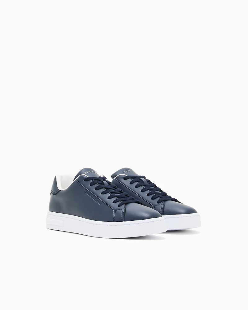 Armani Exchange - Leather sneakers with logo on the sole, Man, Blue, Size: