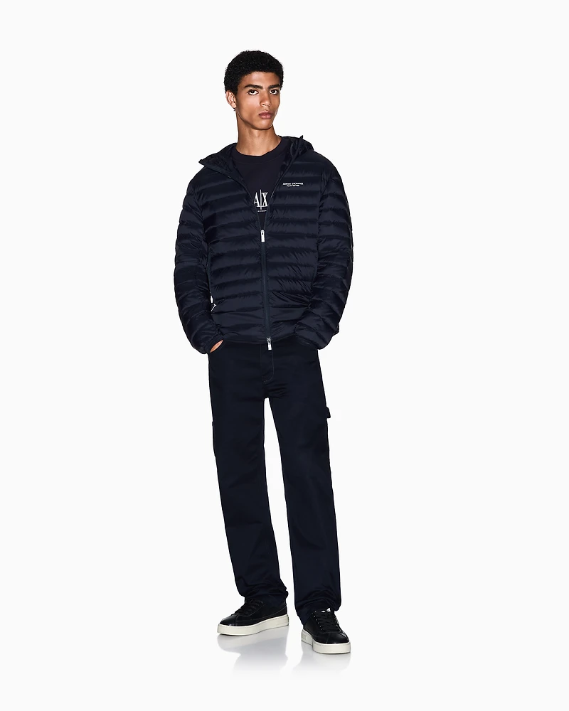 Armani Exchange - Full zip down jacket with hood, Man, Navy Blue, Size: