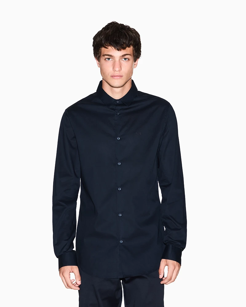 Armani Exchange - Slim fit shirt stretch cotton poplin, Man, Navy_blue, Size: