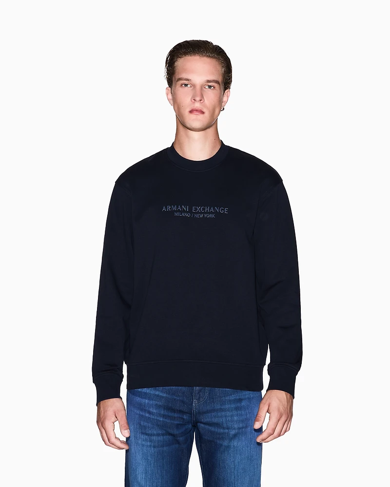 Armani Exchange - Crewneck sweatshirt with tone logo, Man, Navy Blue, Size: