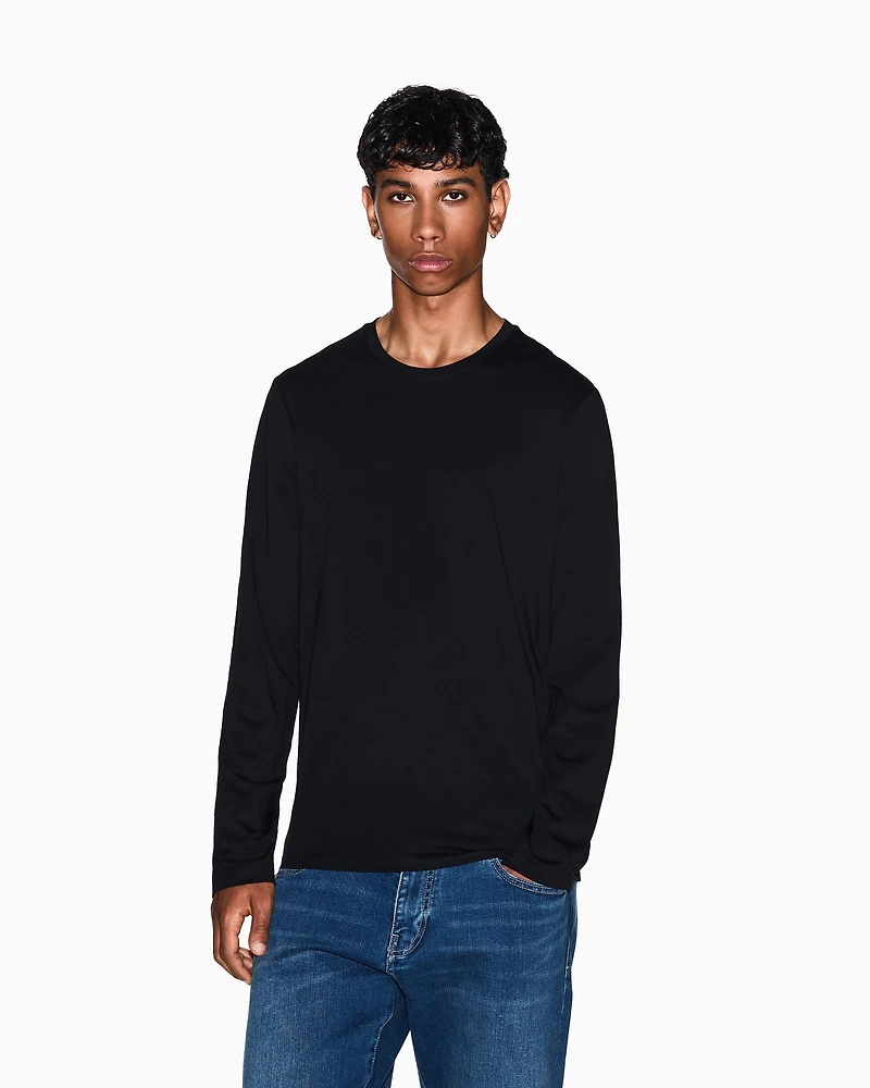 Armani Exchange - Pima Cotton Long Sleeve T-Shirt, Man, Black, Size: