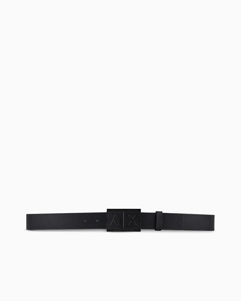 Leather belt with rectangular buckle