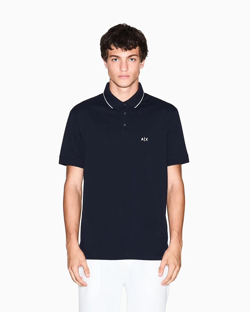 Armani Exchange - Slim fit polo shirt with logo and piping, Man, Navy Blue, Size: