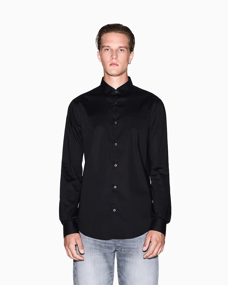 Armani Exchange - Slim fit shirt stretch cotton poplin, Man, Black, Size: