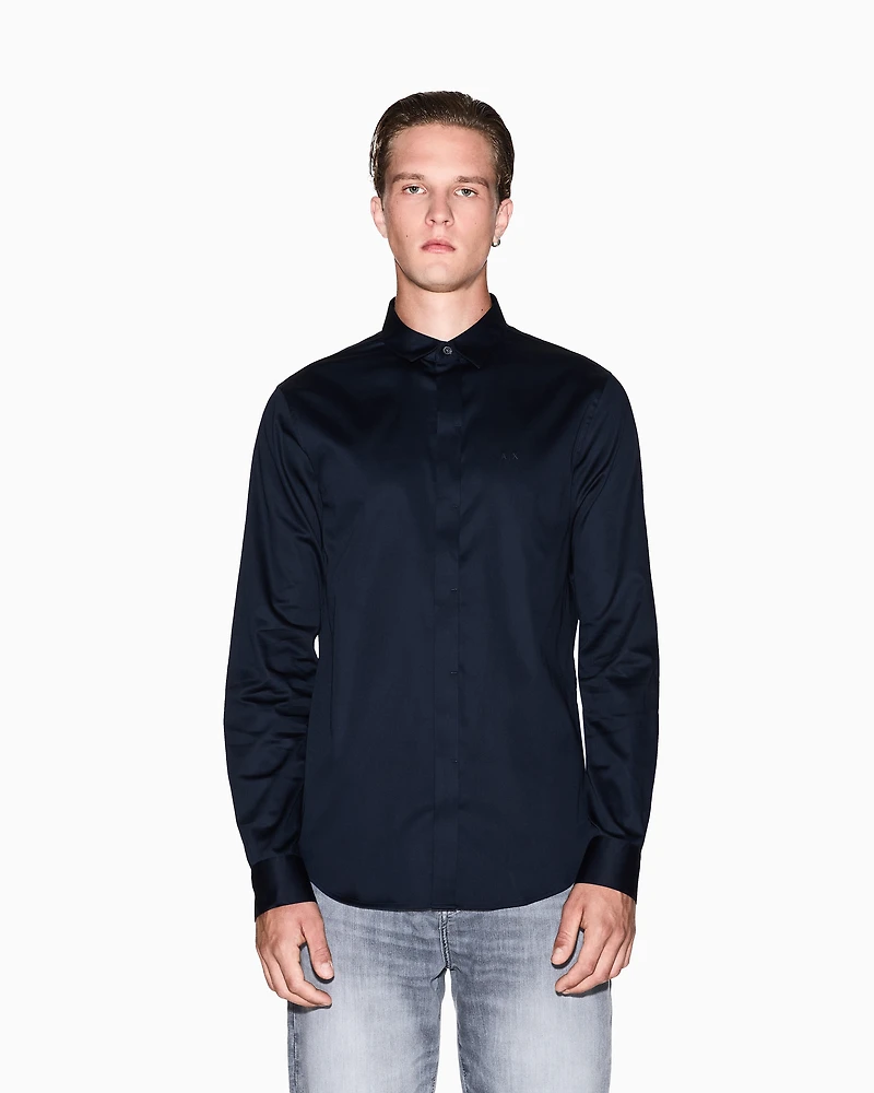 Armani Exchange - Slim fit cotton shirt, Man, Navy Blue, Size:
