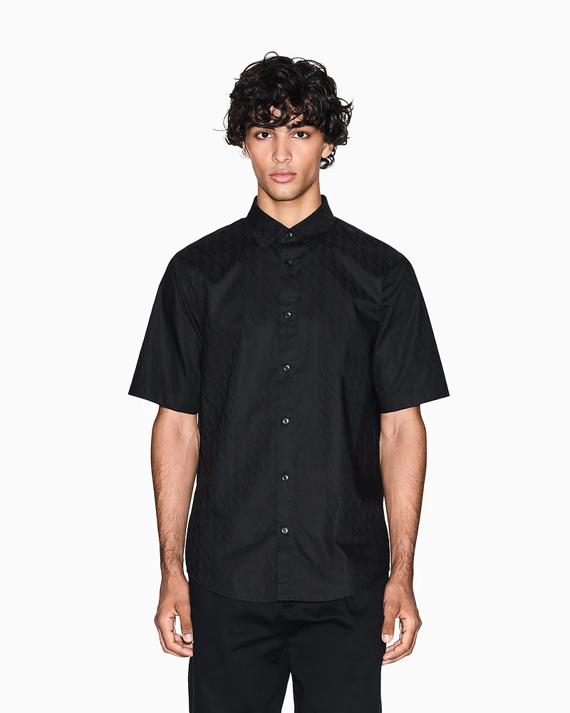 Armani Exchange - Short-sleeved cotton jacquard shirt, Man, Black, Size: