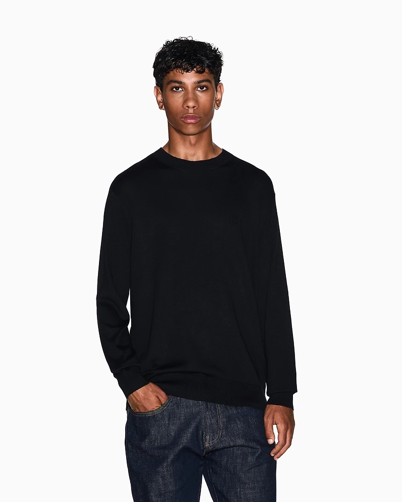 Armani Exchange -  Cotton Blend Crew Neck Sweater, Man, Black, Size: