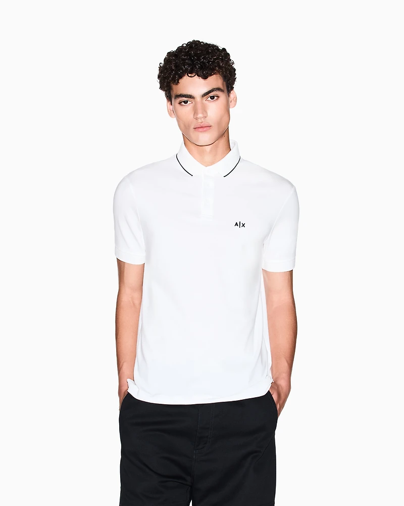Armani Exchange - Slim fit polo shirt with logo and piping, Man, White, Size: