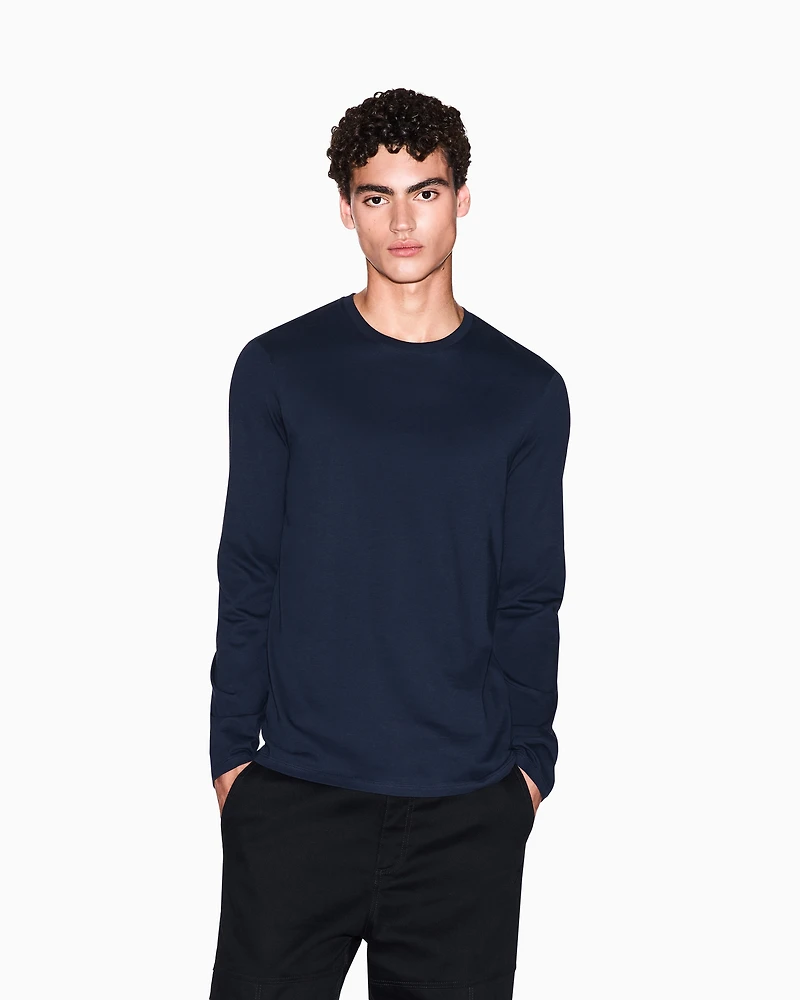 Armani Exchange - Pima Cotton Long Sleeve T-Shirt, Man, Navy Blue, Size: