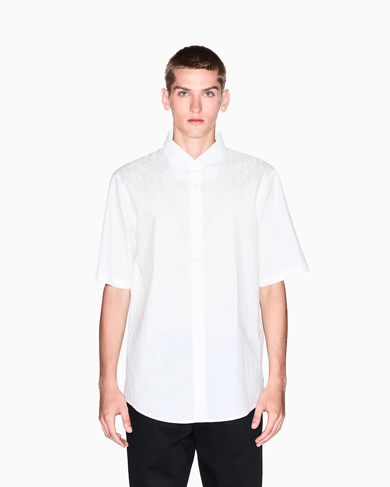 Short-sleeved cotton jacquard shirt