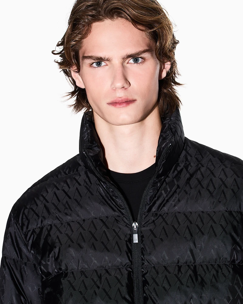 Armani Exchange - TONE ON ALLOVER LOGO PUFFER JACKET, Man, Black, Size: