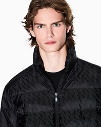 Armani Exchange - TONE ON ALLOVER LOGO PUFFER JACKET, Man, Black, Size: