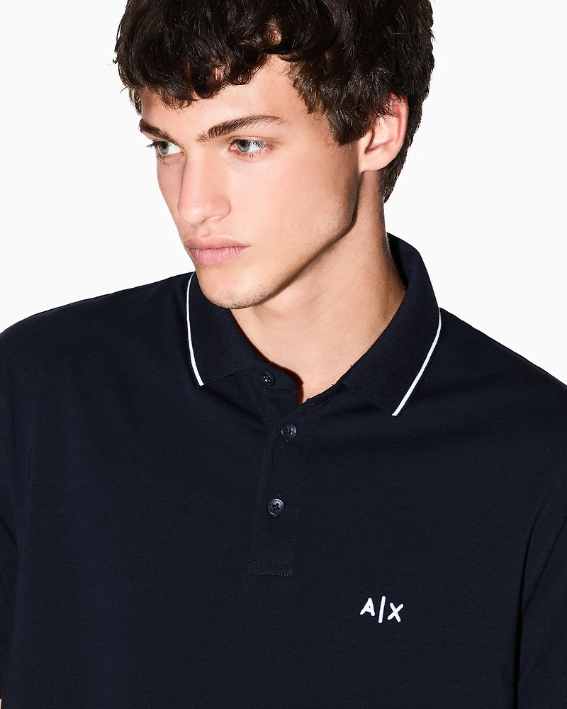 Armani Exchange - Slim fit polo shirt with logo and piping, Man, Navy Blue, Size:
