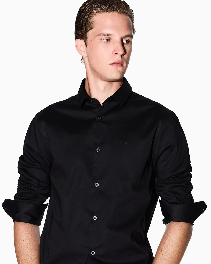 Armani Exchange - Slim fit shirt stretch cotton poplin, Man, Black, Size: