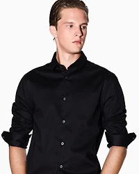 Armani Exchange - Slim fit shirt stretch cotton poplin, Man, Black, Size: