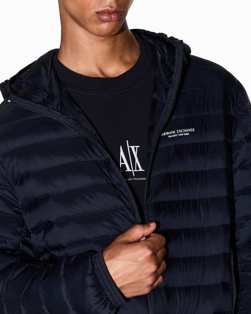 Armani Exchange - Full zip down jacket with hood, Man, Navy Blue, Size: