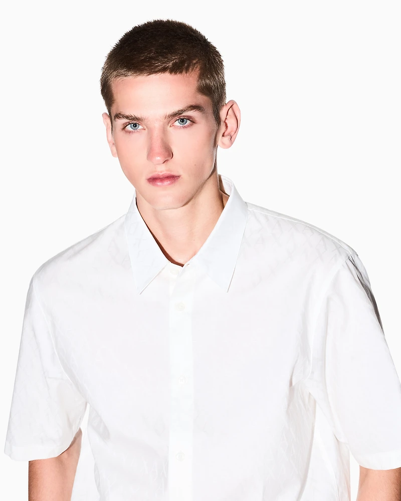 Short-sleeved cotton jacquard shirt