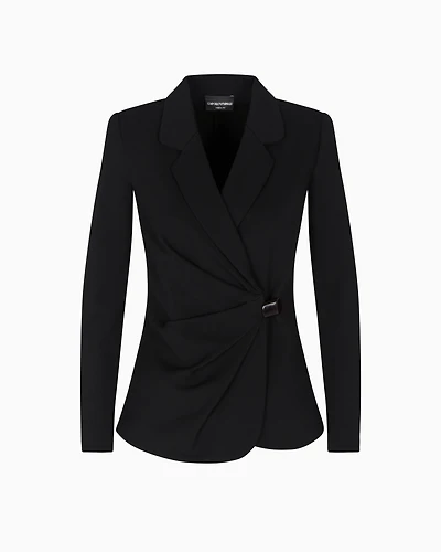Emporio Armani - Stretch Milano stitch blazer with draping, Woman, Black, Size: