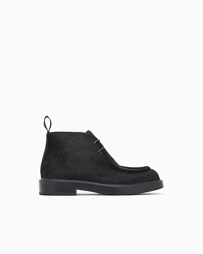 Emporio Armani - Calfskin pony hair chukka boots, Man, Black, Size:
