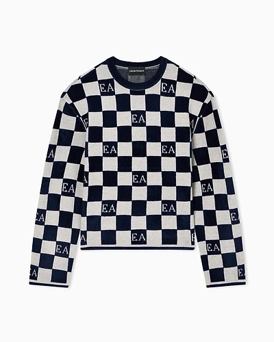 Emporio Armani - Jacquard chenille jumper with pattern, Woman, Beige, Size: