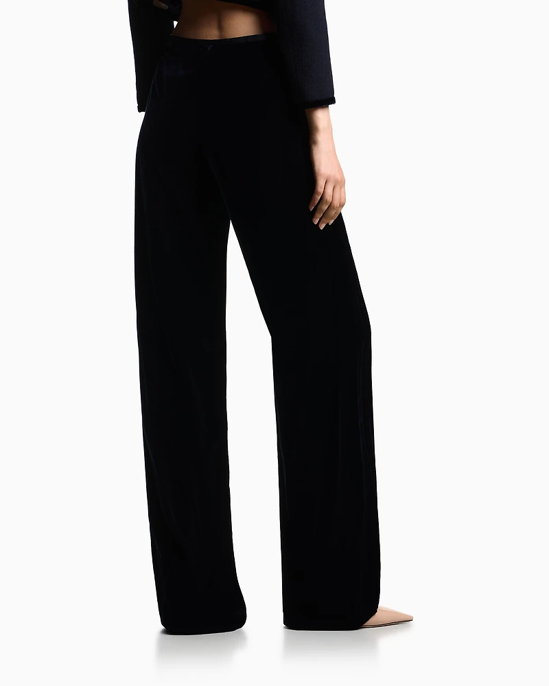 Emporio Armani - Velvet palazzo trousers, Woman, Navy Blue, Size: