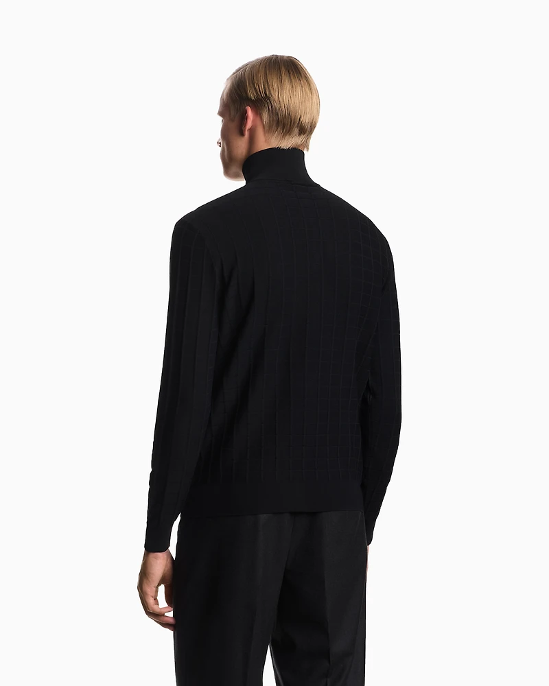 Emporio Armani - ASV mock-neck jumper a check knit, Man, Black, Size: