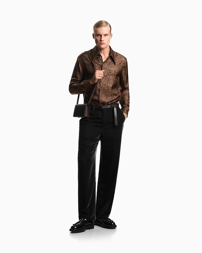 Emporio Armani - Animal-print silk shirt, Man, Brown, Size: