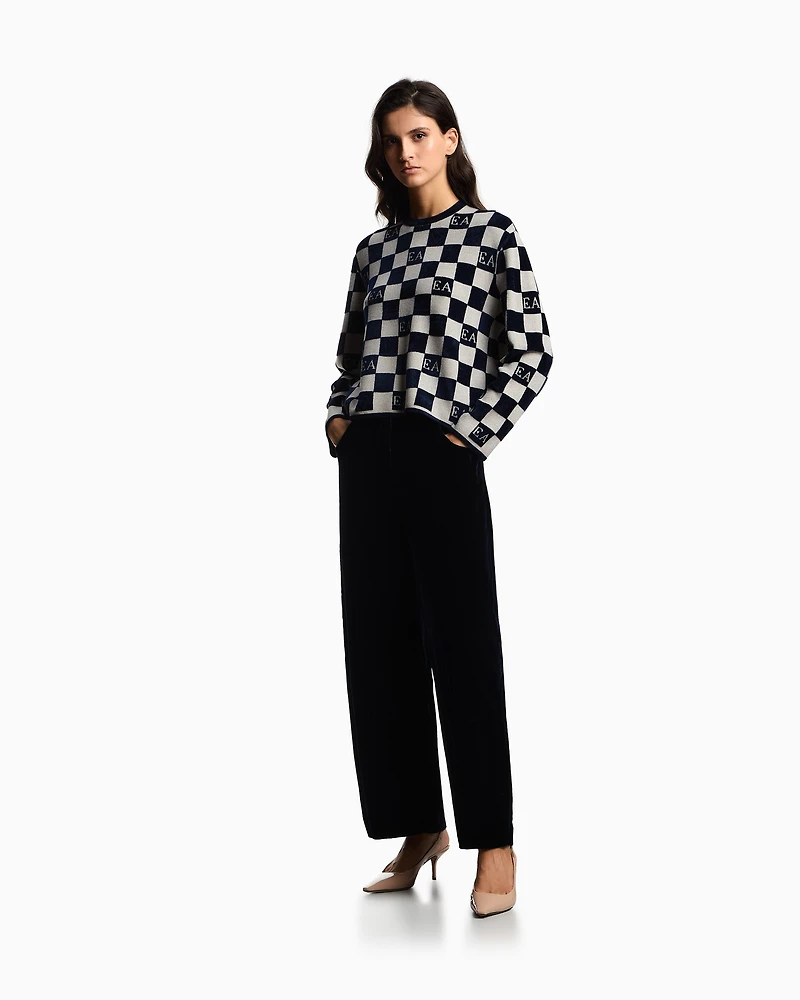 Emporio Armani - Jacquard chenille jumper with pattern, Woman, Beige, Size: