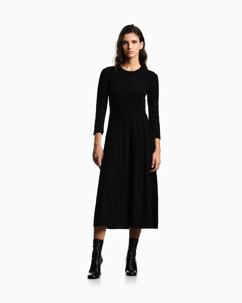 Emporio Armani - Long dress ottoman chenille, Woman, Black, Size: