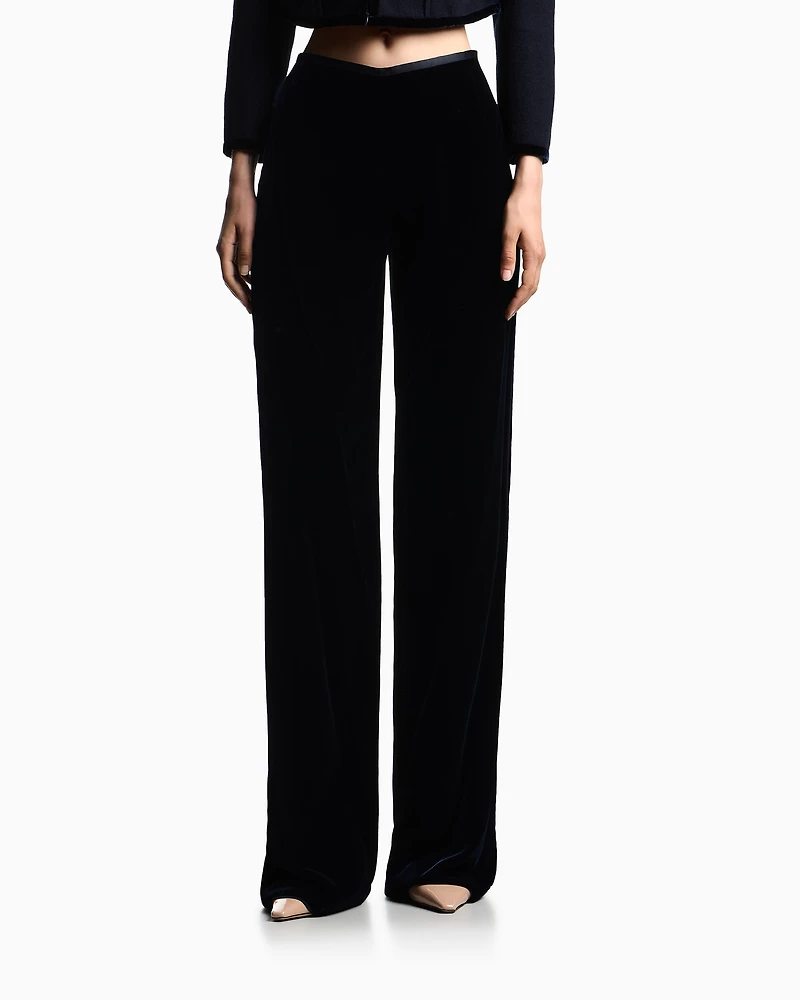 Emporio Armani - Velvet palazzo trousers, Woman, Navy Blue, Size: