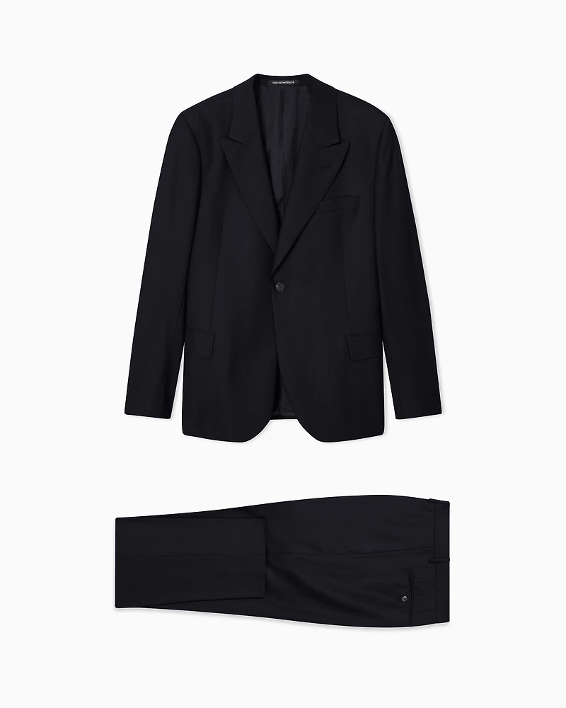 Emporio Armani - Single-breasted suit a striped chevron virgin-wool blend, Man, Navy_blue, Size: