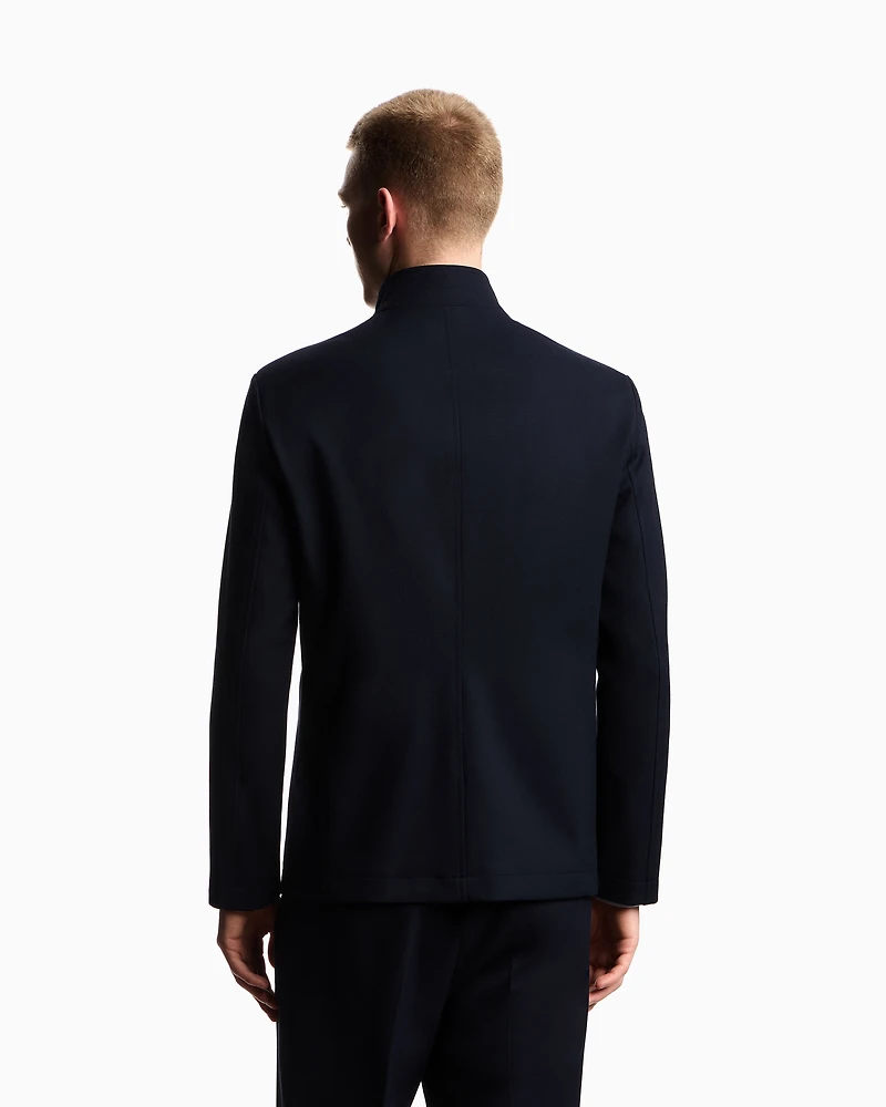 Emporio Armani - Stretch technical gabardine jacket with zip, Man, Navy Blue, Size: