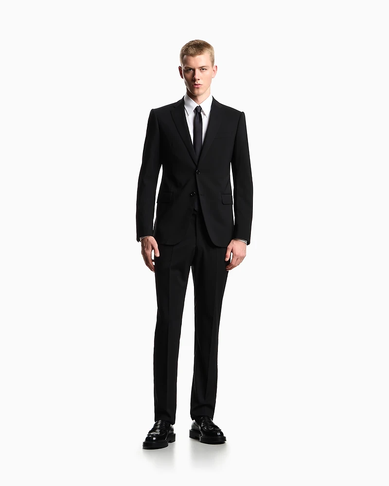 Emporio Armani - Single-breasted light wool suit with micro design, Man, Black, Size: