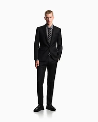 Emporio Armani - Regular-fit, single-breasted suit in a mouliné striped virgin wool, Man, Black, Size: 48_R