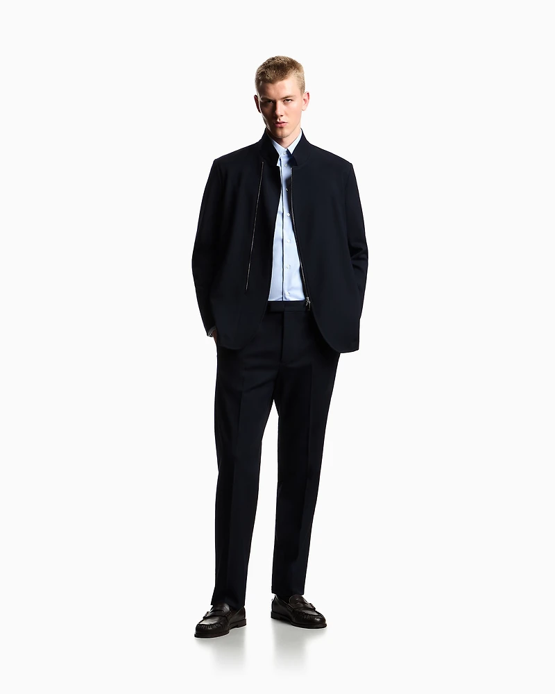 Emporio Armani - Stretch technical gabardine jacket with zip, Man, Navy Blue, Size: