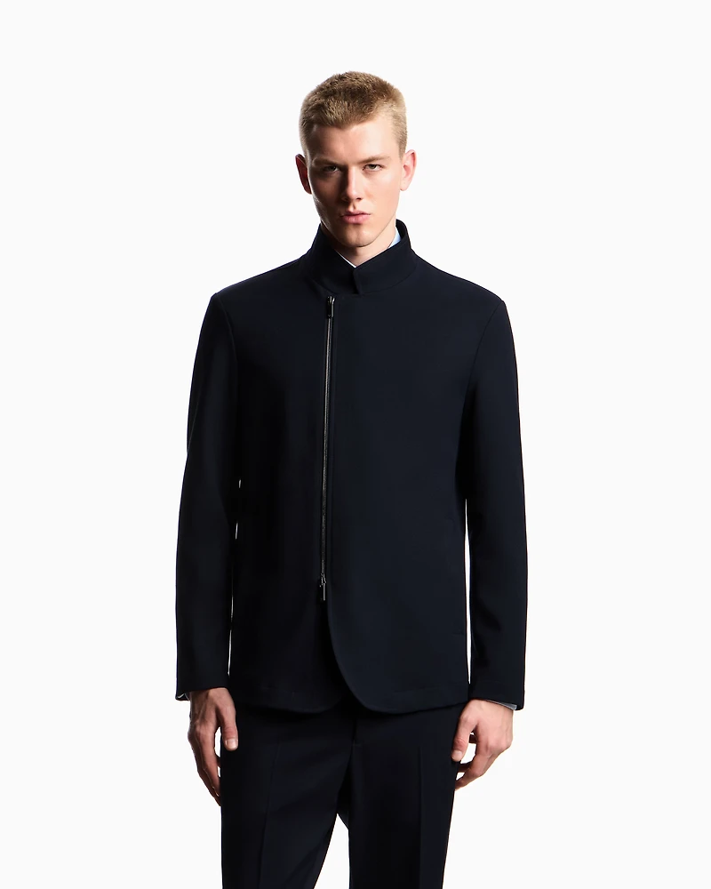 Emporio Armani - Stretch technical gabardine jacket with zip, Man, Navy Blue, Size: