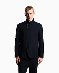 Emporio Armani - Stretch technical gabardine jacket with zip, Man, Navy Blue, Size: