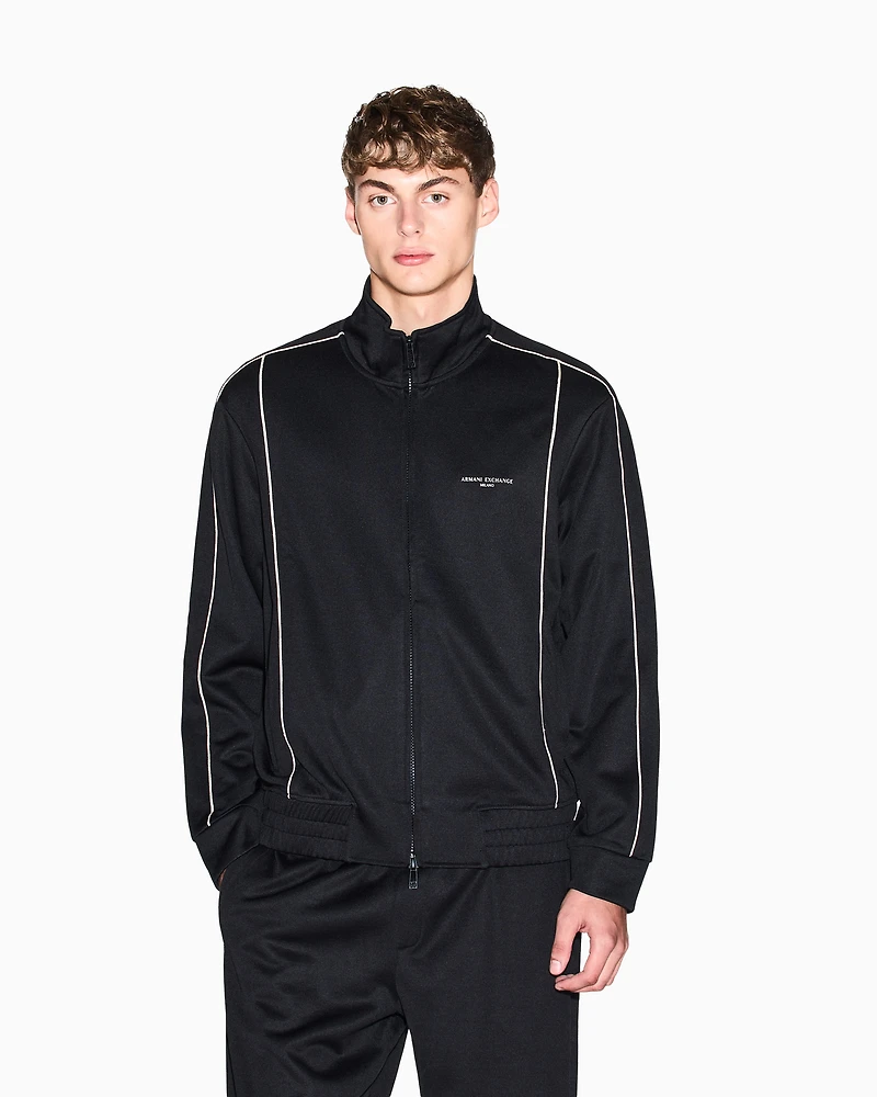 Armani Exchange - Full-zip sweatshirt with contrasting piping, Man, Black, Size: