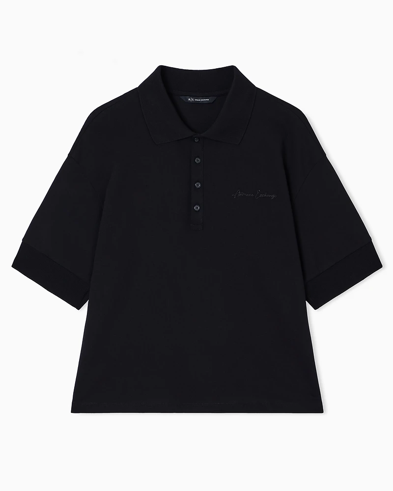 Armani Exchange - Stretch pique polo shirt with logo, Woman, Black, Size: