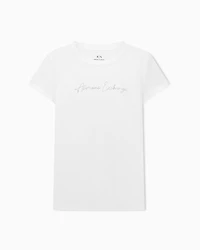 Armani Exchange - Slim fit T-shirt with glitter logo, Woman, White, Size: