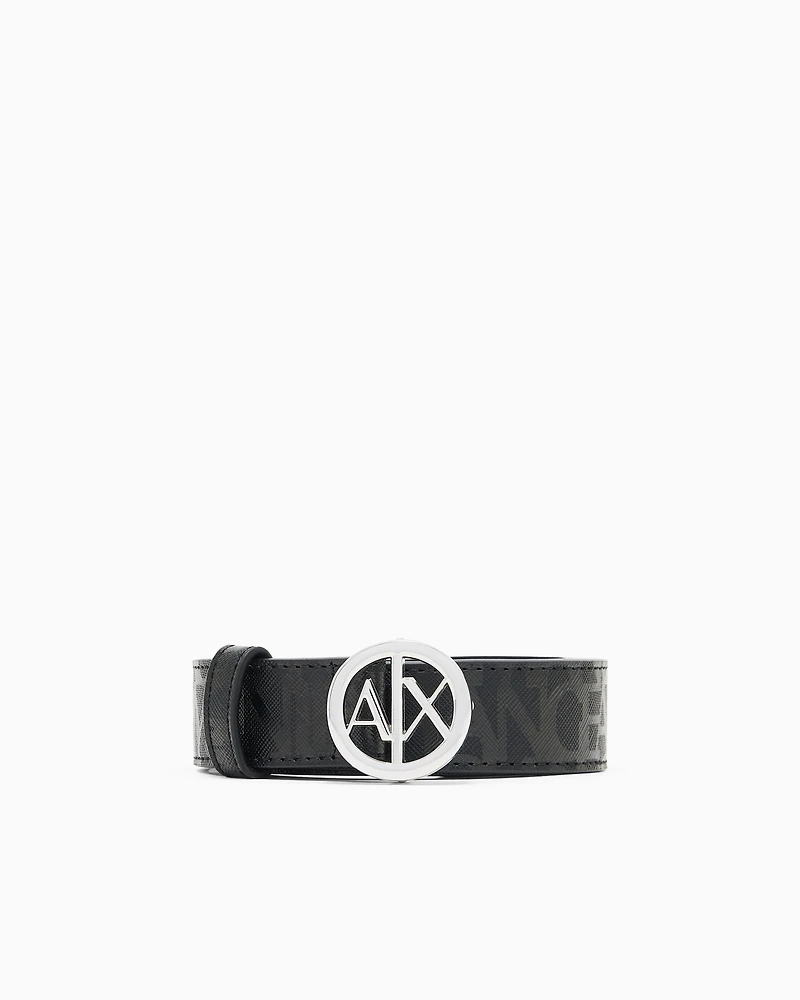 Armani Exchange - Eco-leather belt with round logo buckle, Woman, Black, Size:
