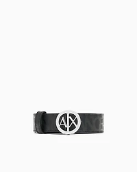 Armani Exchange - Eco-leather belt with round logo buckle, Woman, Black, Size: