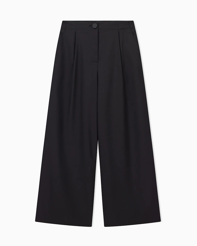 Armani Exchange - ASV fabric wide trousers with pleats, Woman, Black, Size: