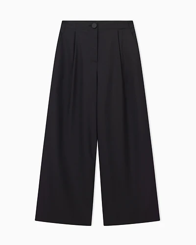 Armani Exchange - ASV fabric wide trousers with pleats, Woman, Black, Size: